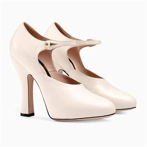 NIB 90 GUCCI Lesley Mary Jane Pumps 38.5 Mystic White 